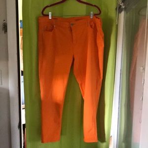 Bright orange skinny jeans